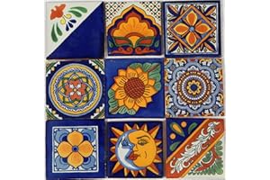 COLOR Y TRADICIÓN 9 Hand Painted Talavera Mexican Tiles 4"x 4"