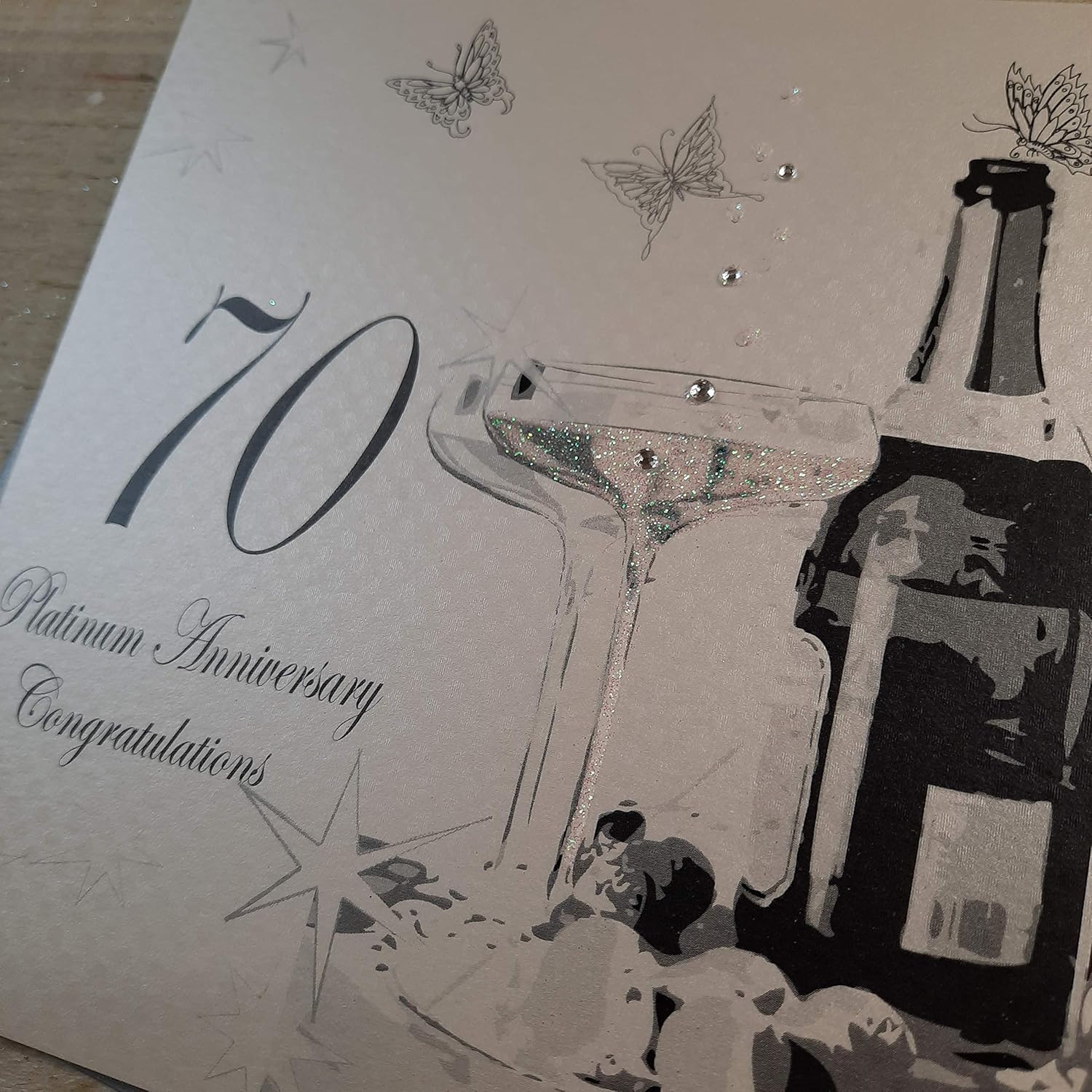 WHITE COTTON CARDS BD70C 70 Platinum Congratulations, Handmade 70th Anniversary Card (Champagne & Chocolates) - Image 4