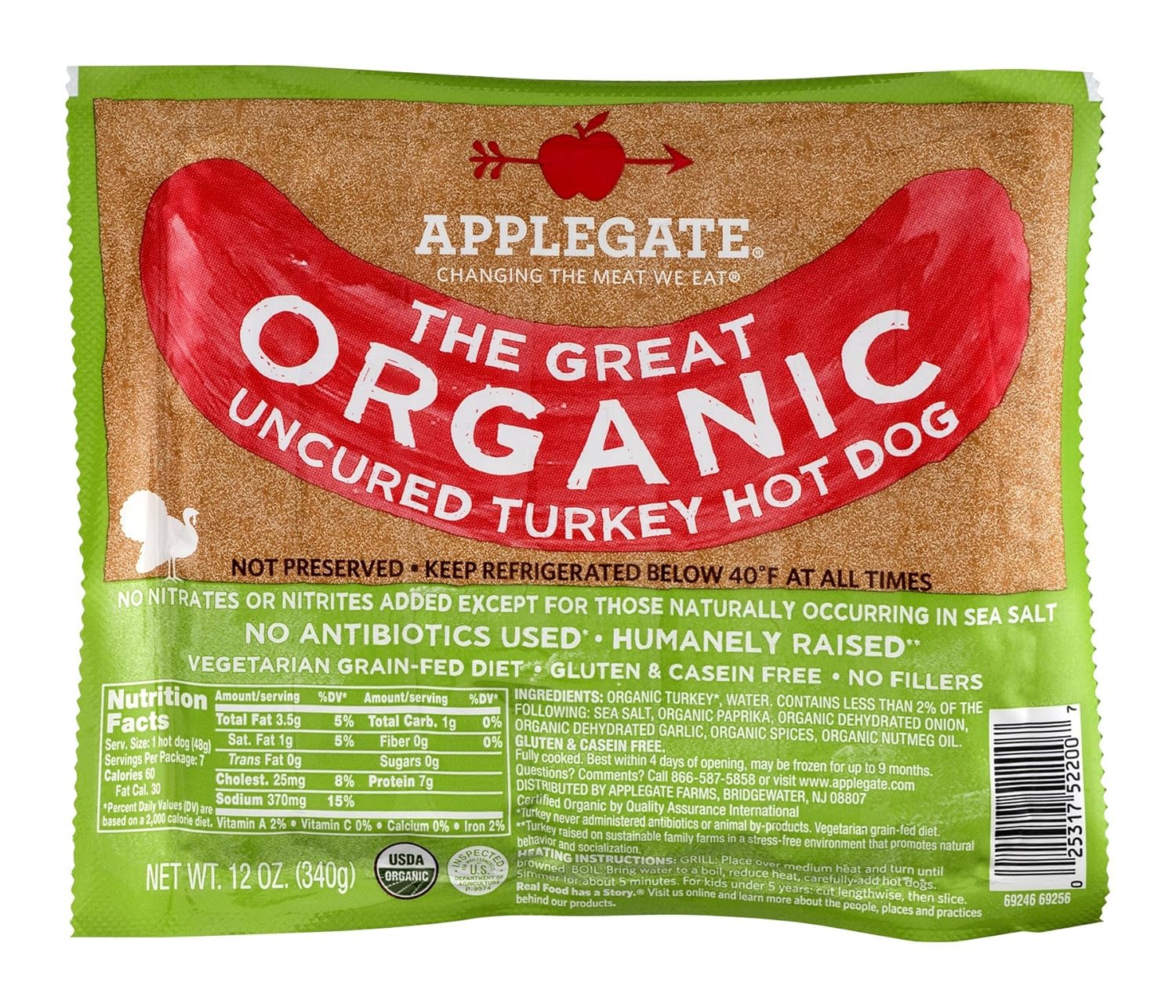 Applegate, Organic Turkey Hot Dogs, 12 oz Grocery