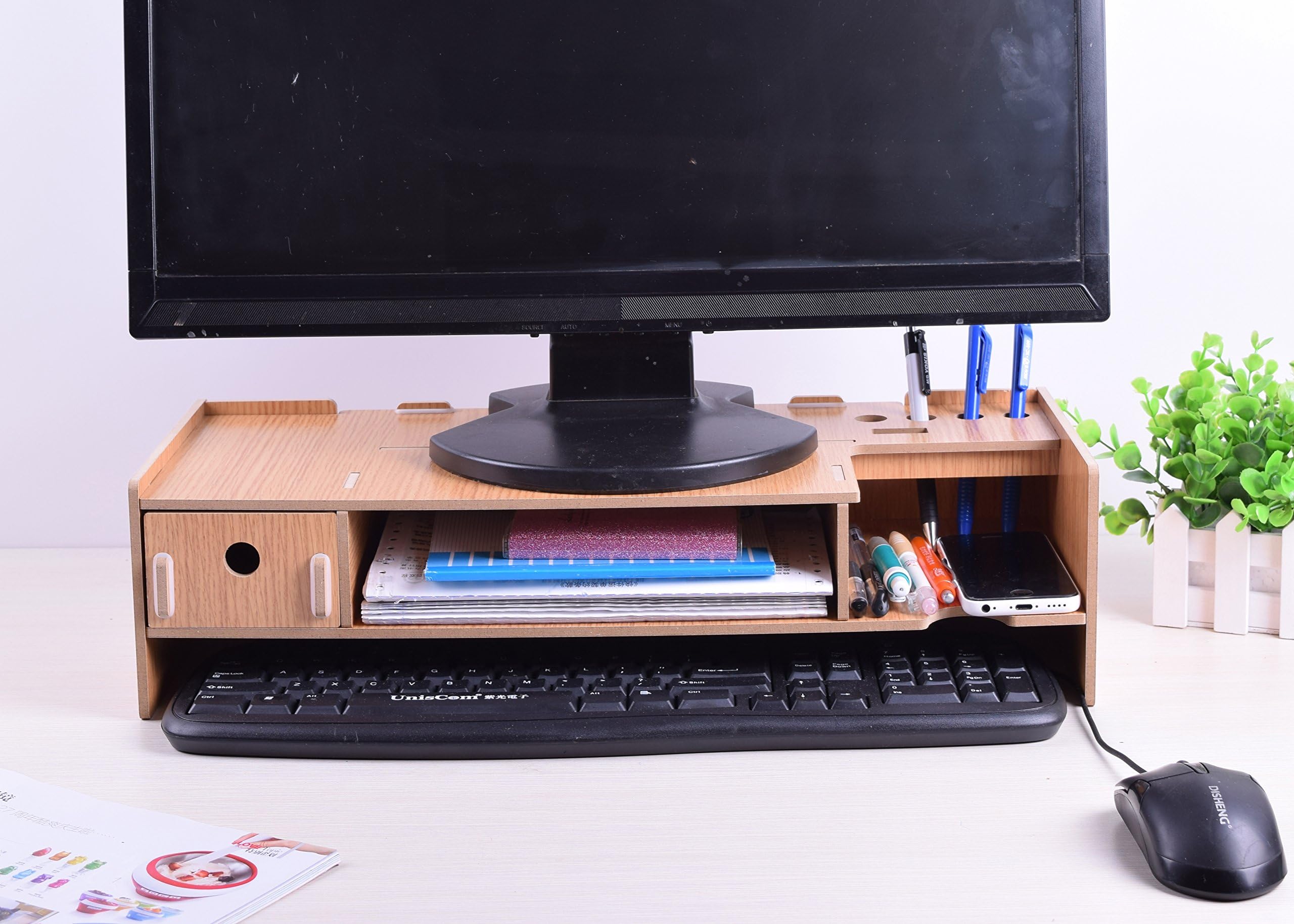 Monitor stand Monitor lift Desktop organizer Work space organizer Keyboard shelf (Brown)