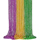 24PCS Mardi Gras Accessories, Mardi Gras Green Purple Gold Metallic Beads Necklaces Accessories Bulk, Mardi Gras Beads Necklace Costumes Women Men Kids for Parade Throws Party Decor Favor Supplies