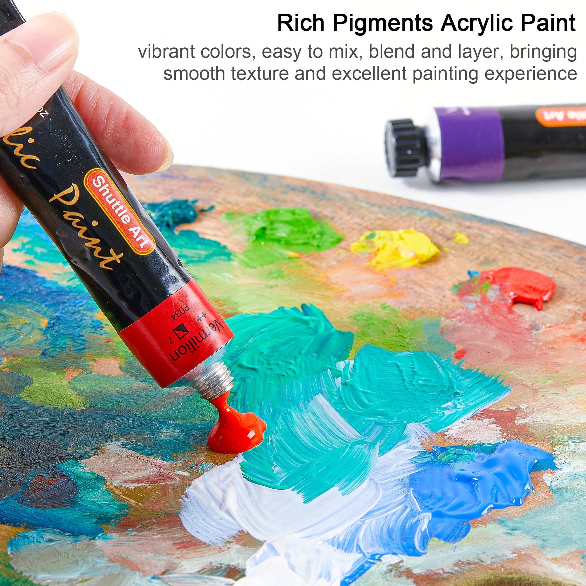 82 Pack Acrylic Paint Set, Shuttle Art 66 Colors Acrylic Paint with 10 Brushes, 22ml/0.74oz Tubes, Vibrant Colors, Artist Painting Supplies for Kids, Adults Painting & Crafting on Canvas, Wood Ceramic