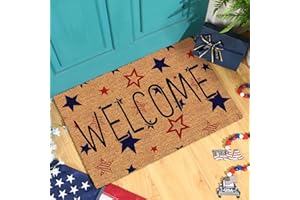 Ceenna Independence Day Welcome Doormat 4th of July Coir Doormat with Non Slip Backing God Bless America Patriotic Mat Star Front Porch Rugs for Home Entrance 4th of July Decoration, 16 x 24 Inches