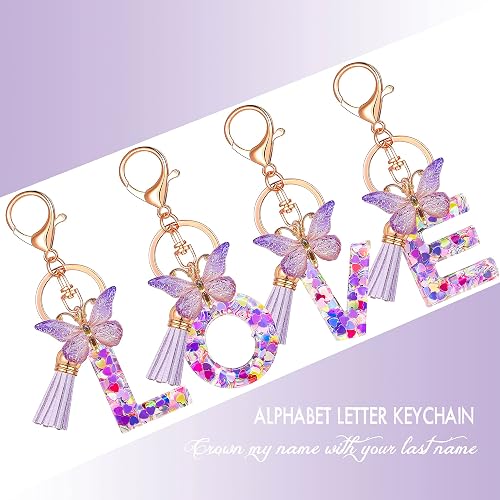 Personalized Initial Keychain With Butterfly & Tassel – Cute Purple Bag Charm Gift For Women, Girls, Friends, Sisters - View #6