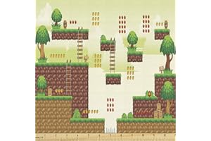 Ambesonne Arcade Fabric by the Yard, Ground Tiles Trees Computer Game Platform Lucky Points Video Games, Decorative Fabric fo
