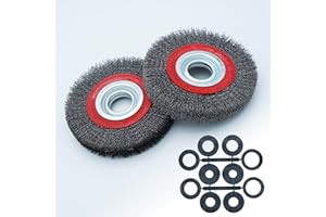 Eco Walker 6inch 8inch 2pcs Bench Wire Wheel Brush Set with 0.012" Crimped Steel Wire and 5 Spacer Arbors for Bench Grinder (6inch 2pcs)