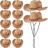 JaGely 12 Pcs Straw Cowboy Hats for Women Men, Wide Brim Summer Hat Bulk Sun Protection for Western Themed Party