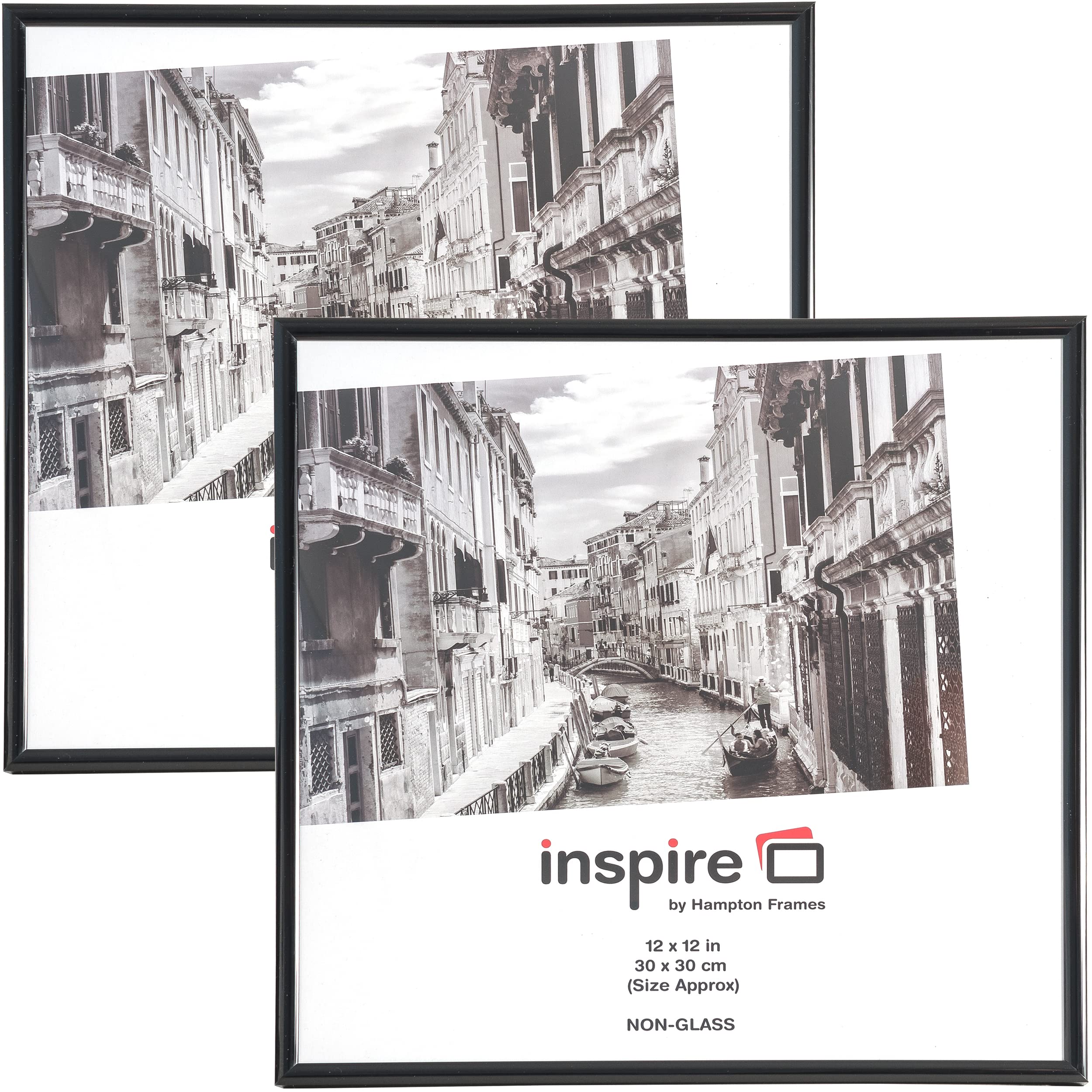 Hampton Frames BACKLOADER 12x12 (30x30cm) Black Picture Poster Photo Certificate Display Frame - 2 PACK Acrylic (Non-Glass) Front BLR1212BKPX-2PK