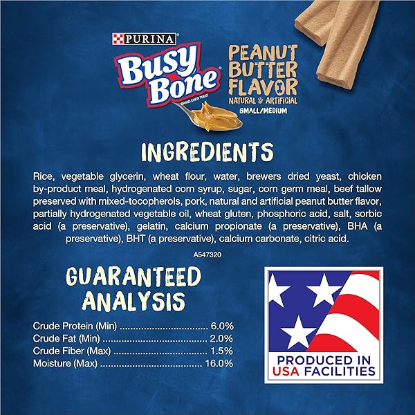 PURINA BUSY BONE ADULT DOG CHEW BONE TREATS, PEANUT BUTTER – 6 CT. POUCH