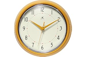 Infinity Instruments LTD. Retro 9 inch Silent Sweep Non-Ticking Mid Century Modern Kitchen Diner Wall Clock Quartz Movement Retro Wall Clock Decorative (Saffron Yellow)…