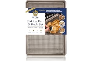 Quarter Baking Sheets with Rack Set by Ultra Cuisine - Quarter Sheet Pans for Baking - Wire Rack Baking Sheet - Nonstick Cooking Sheets and Baking Cooling Rack - Cookie Sheets for Baking 13"x9"x1"