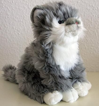 Uni-Toys sitzende graugetigerte Katze, Perserkatze 27 cm Plüschkatze Stoffkatze