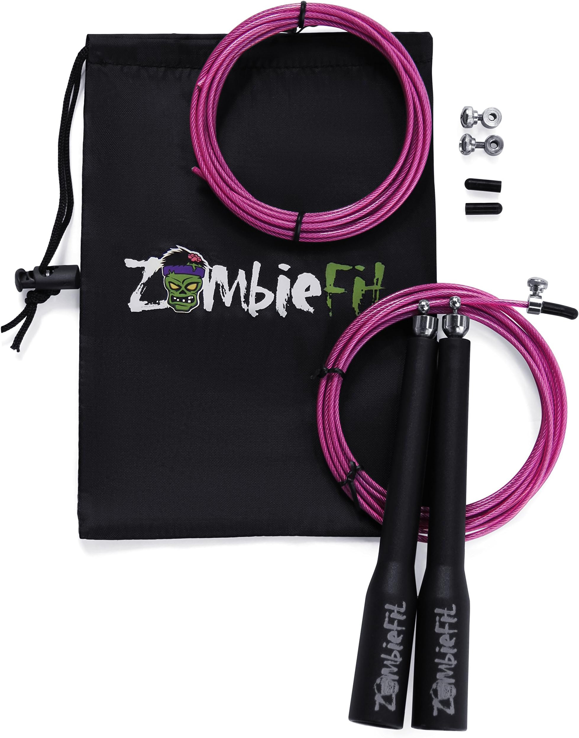 ZombieFit Speed Jump Rope Premium Quality - Made with 360° Ball Bearing for Consistent Spinning - Durable - No Kinks - Perfect for Crossfit Training Cardio MMA (Black/Pink)