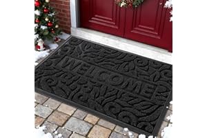 Yimobra Welcome Mat Outdoor 29.5x17, Waterproof Non-Slip Outdoor Mats for Front Door Outside Entrance, Low-Profile Entryway Mat Indoor for Garage Patio, Black