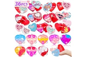BICMAN Valentines Day Gifts for Kids-36 Valentines Cards with 36 Heart Pop Fidget Toys Bulk,Valentine's Day Toys,Valentine Exchange Gift for Classroom,School Party Favors for Kids,Valentine's Day Prizes