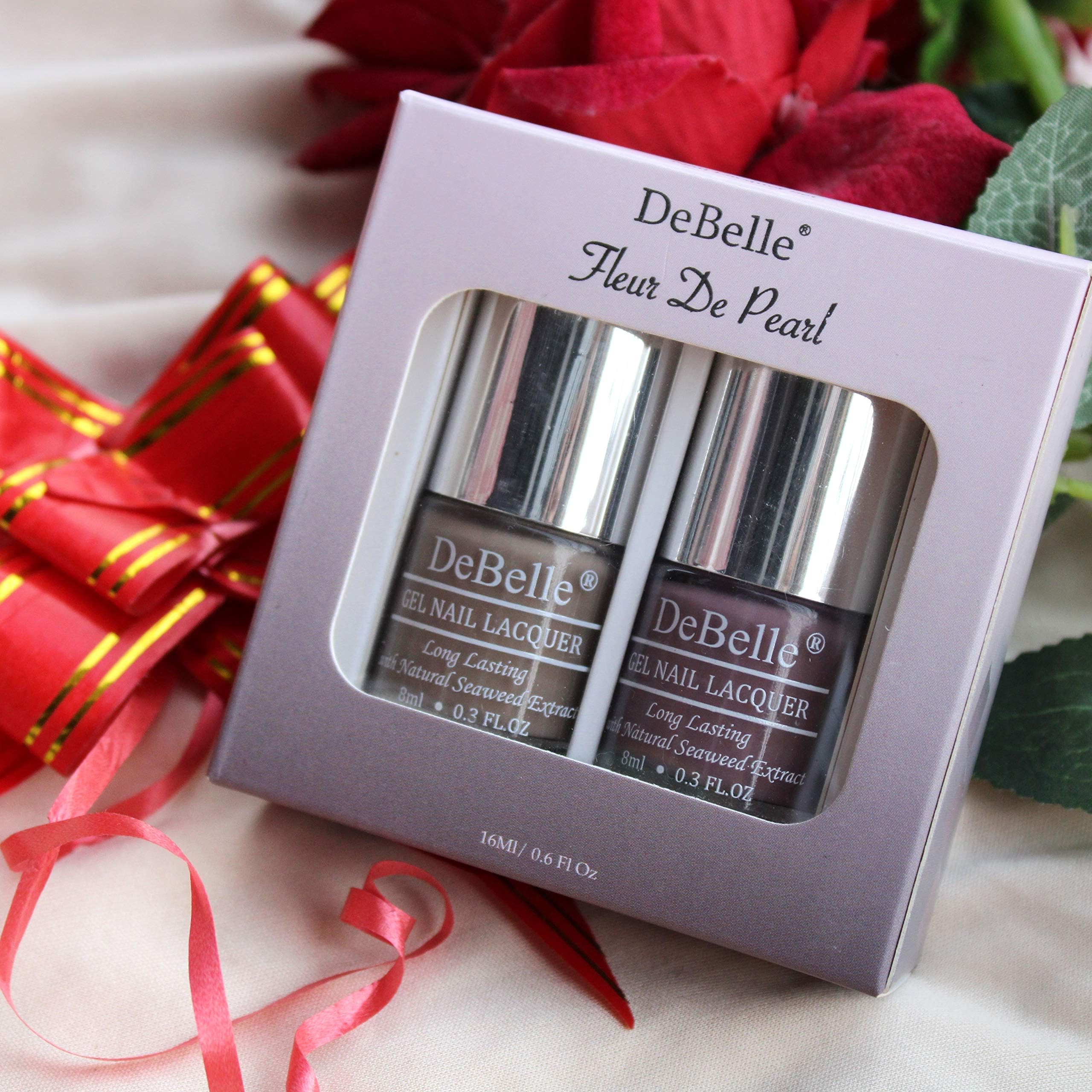 DeBelle Fleur De Pearl Nail Polish Combo gift set of 2, Light Brown (Coco Bean) and Mauve(Majestique Mauve)