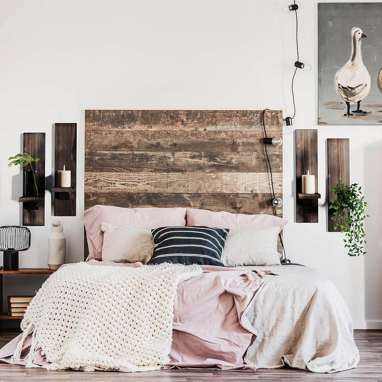 Rustic Candleholders (4) | Wall-Mount Wooden Candle Holders | Floating Shelves | Wallmounted Rustic Pillar Candle Sconce | Hanging Shelf | Farmhouse Wall Decor | Large Wooden Handmade (Rustic): Kitchen & Dining