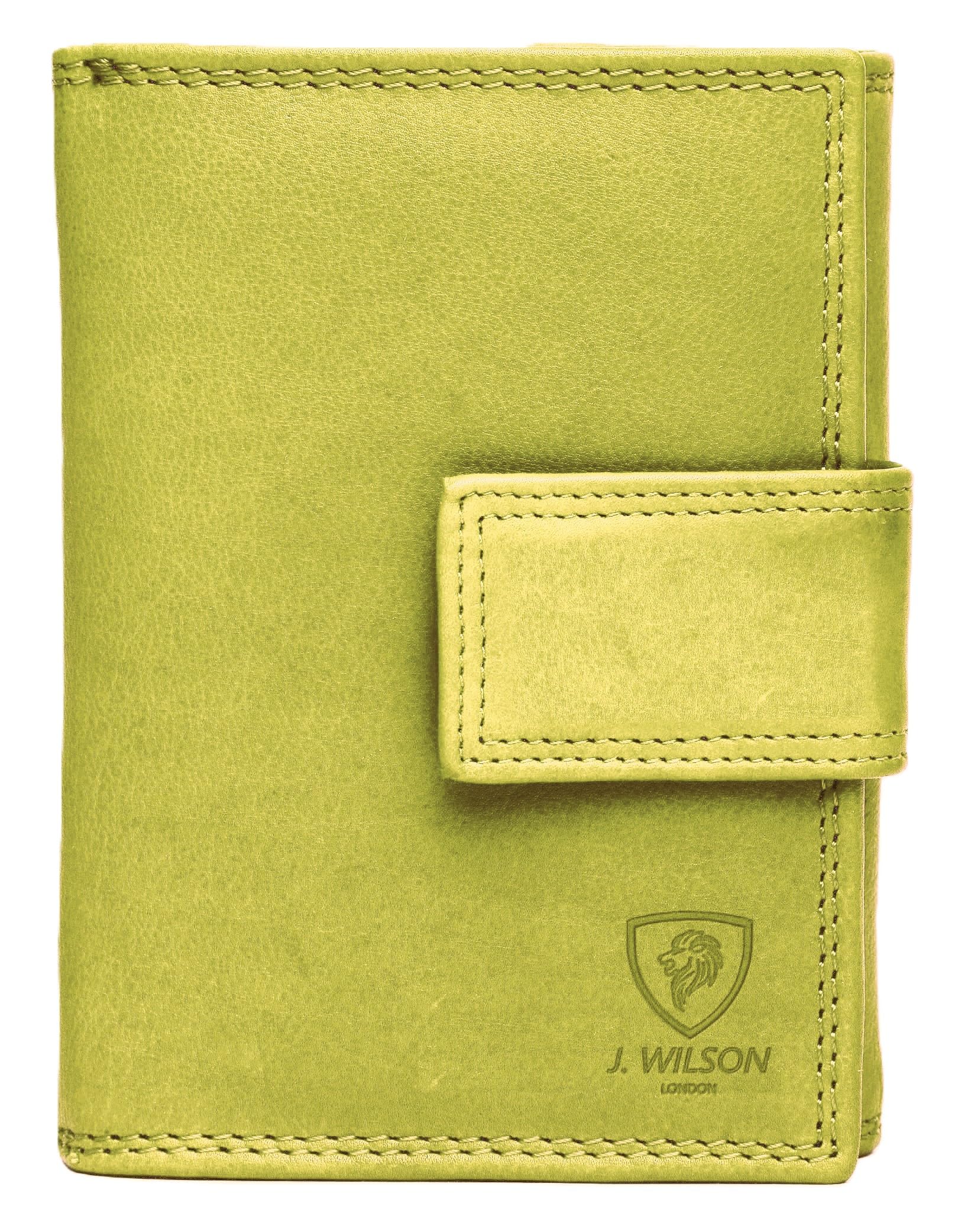 J. Wilson London Ladies RFID Safe Designer Soft Leather Purse Card Women Clutch Wallet with Zip Pocket Gift Boxed (Lime Green)