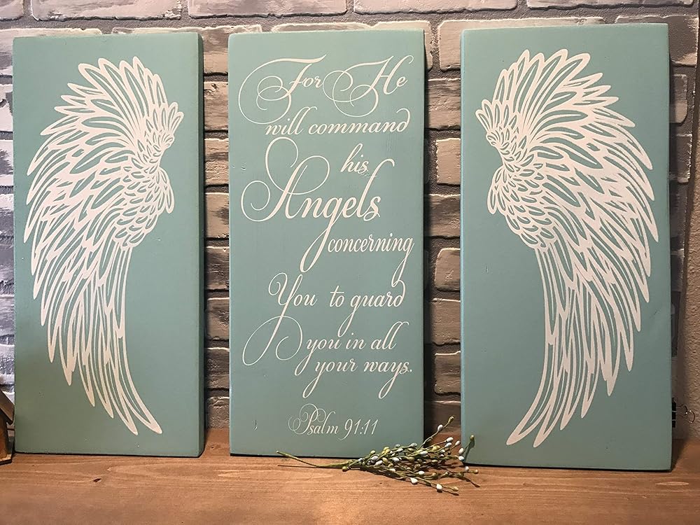 Angel Wings Wall Decor, Psalm 9111 Angels Scripture Verse