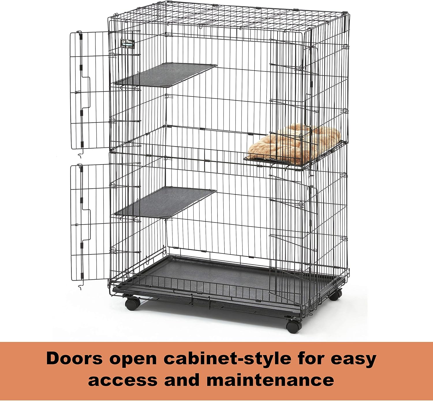 MidWest Cat Playpen / Cat Cage Includes 3 Adjustable Resting Platforms, Removable Leak-Proof Pan, Easy 2-Door Top / Bottom Access & 4-locking Wheel Casters : Pet Kennels : Pet Supplies