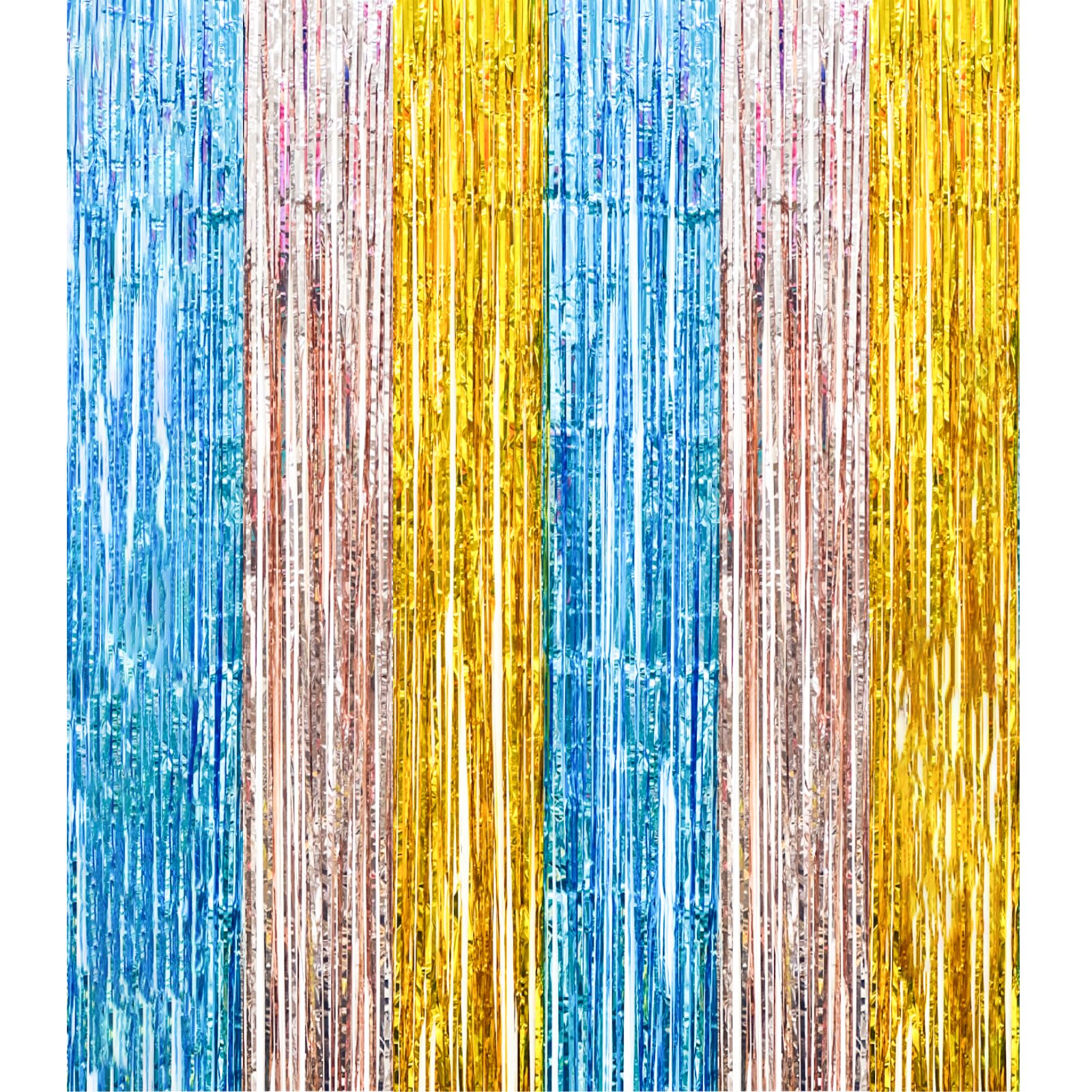 Photo 1 of 19.68ft x 6.56ft Blue Dog Party Decorations, 6 Packs of 3.3x6.6 ft Blue Champagne Golden Foil Fringe Curtains, Blue Dog Tinsel Photo Booth Prop for Blue Dog Backdrop Birthday Party Supplies