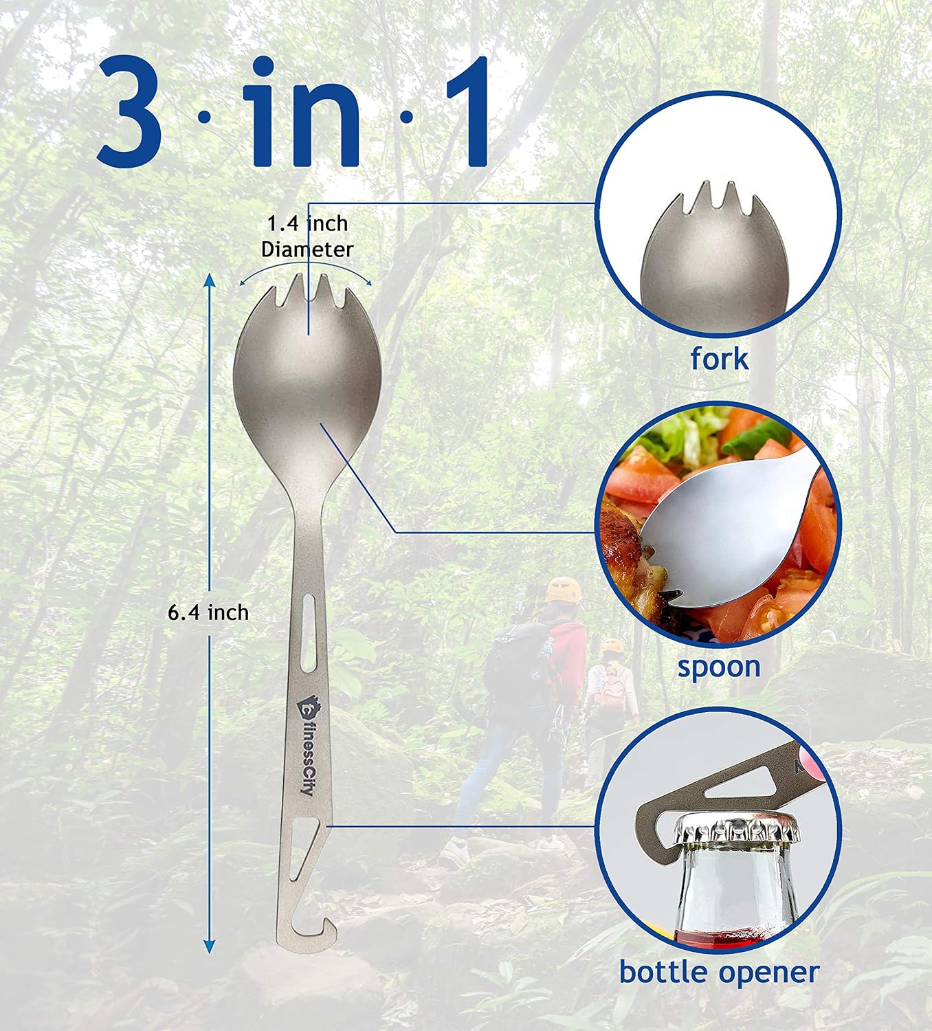 Titanium Spork (Spoon Fork) With Bottle Opener Extra Strong Ultra Lightweight, Healthy & Eco-Friendly Spoon - Image 4