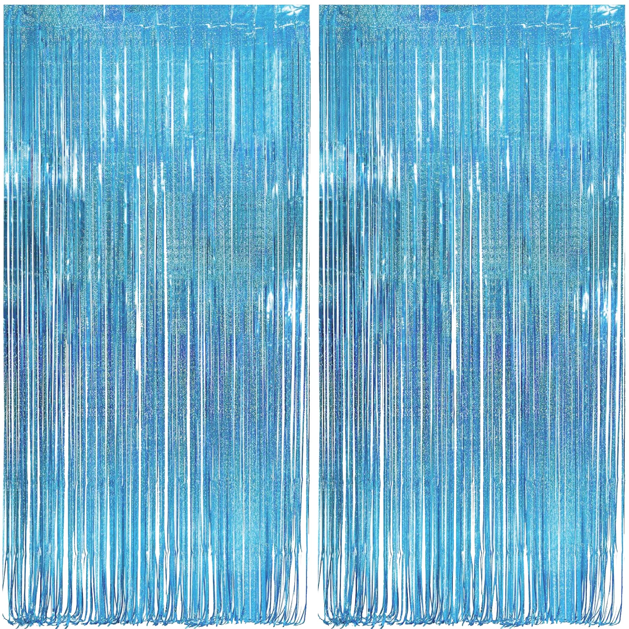 MALANKU Blue Tinsel Metallic Foil Fringe Curtain Backdrop, 2Pack 3.2ft x 8.2ft Tinsel Doorway Wall Decorations for Birthday Graduation Bachelorette Baby Shower Party