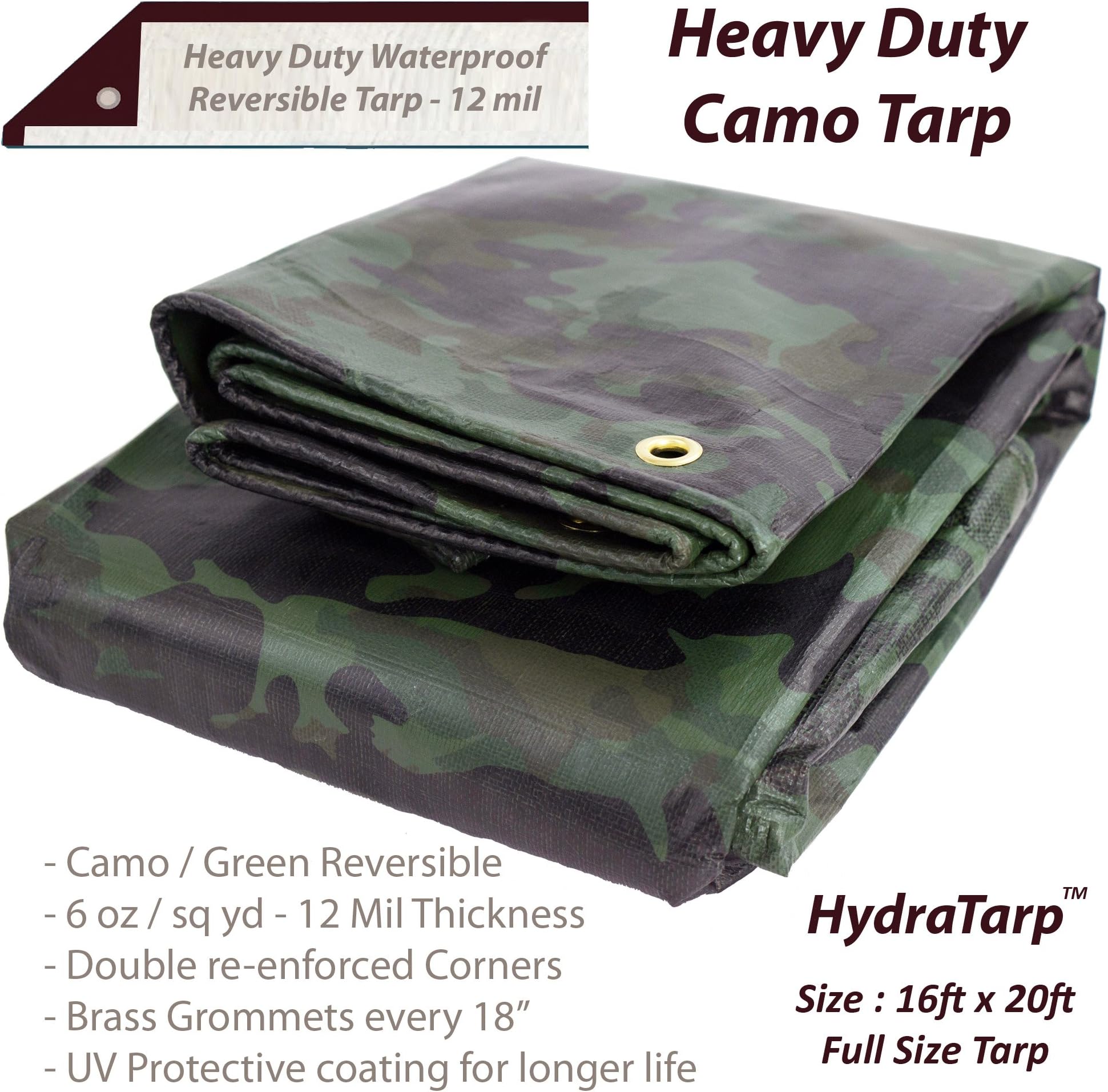 Watershed Innovations Heavy-Duty Waterproof Reversible Tarp, 16 by 20 Feet, Camouflage/Green