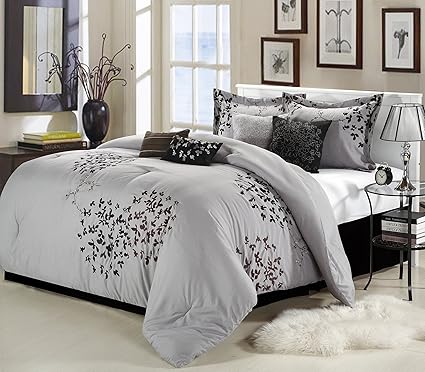 Amazon Com Chic Home Cheila 8 Piece King Comforter Set Silver