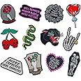 RipGrip Edgy Iron On Patches for Clothing | Set of 12 Cool Punk Patches for Jeans, Jackets and Clothes | Trendy Hippie Embroidery Sew On Spooky Iron On Patches Teen Girl (Set 6)