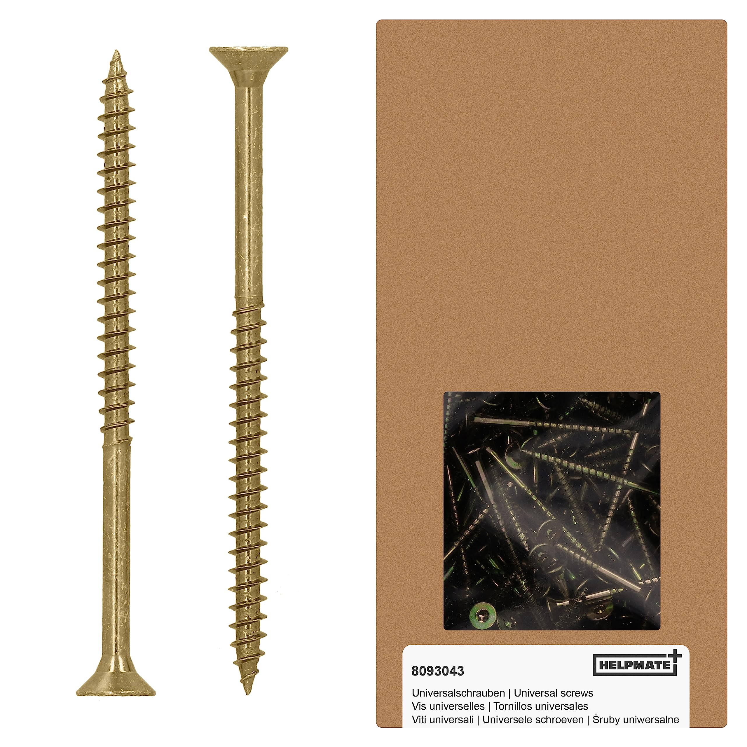 HELPMATE Universal Countersunk Screws 5.0 x 80 Yellow Passivated Wood Screws with T-Drive and Partial Thread Chipboard Screws for Indoor and Protected Outdoor Use