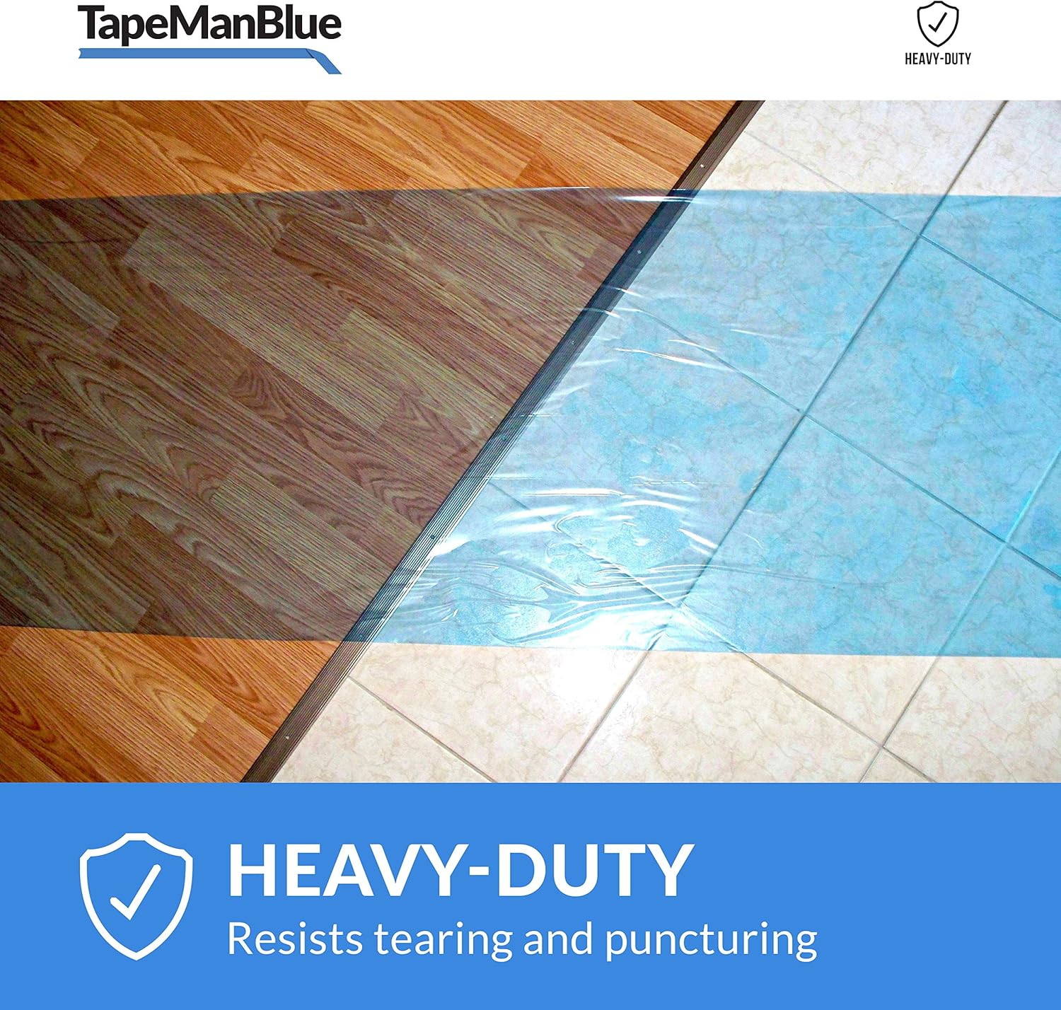 Floor Protection Film 36" x 200' Roll. Made in The USA. Easy Unwind, Clean Removal, Durable Surface Protection. Blue, Self Adhesive Protective Floor Tape for Hardwood Floors, Tile & Hard Surfaces. - - 