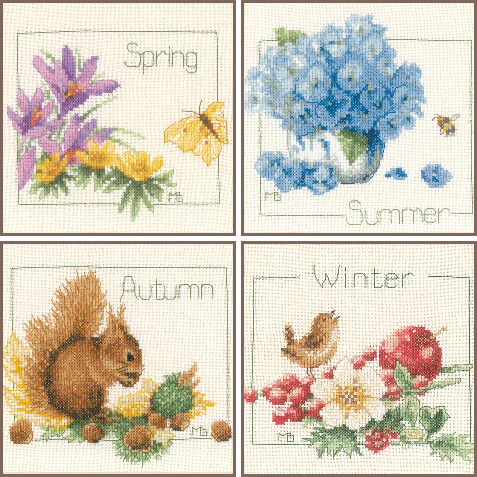 Lanarte Counted Cross Stitch Kit: 4 Seasons: Set of 4, Cotton, NA, 18 x 16cm