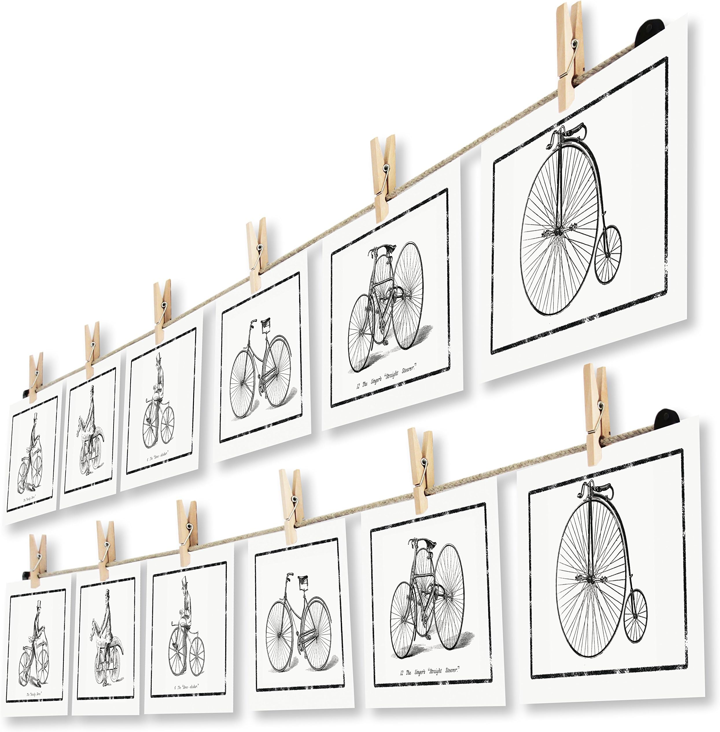 LeTOMA - Photo string and pegs for a charming wall decoration - 2x30 (2x80 cm) natural hemp rope with 2x7 clips - High-grade twine with wooden craft pegs for simple and fast fixation