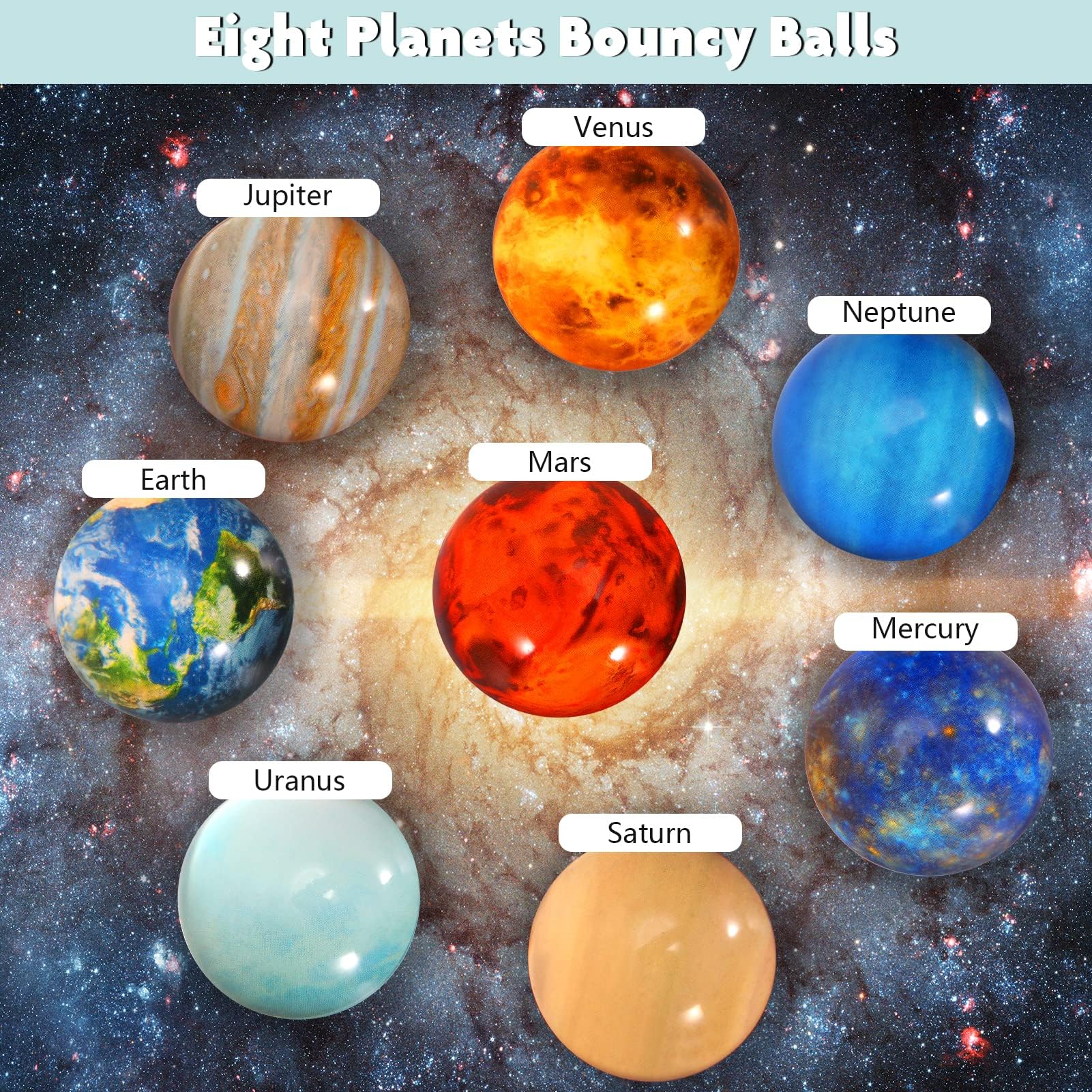 Pllieay 16PCS Solar System for Kids, Solar System Planets Toys - Eight Planets Bouncy Balls+Planetary Flashcards for Kids Party Favors, Educational Space Toys