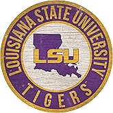 LSU Tigers 12" Circle with State and Team Logo Wood Sign