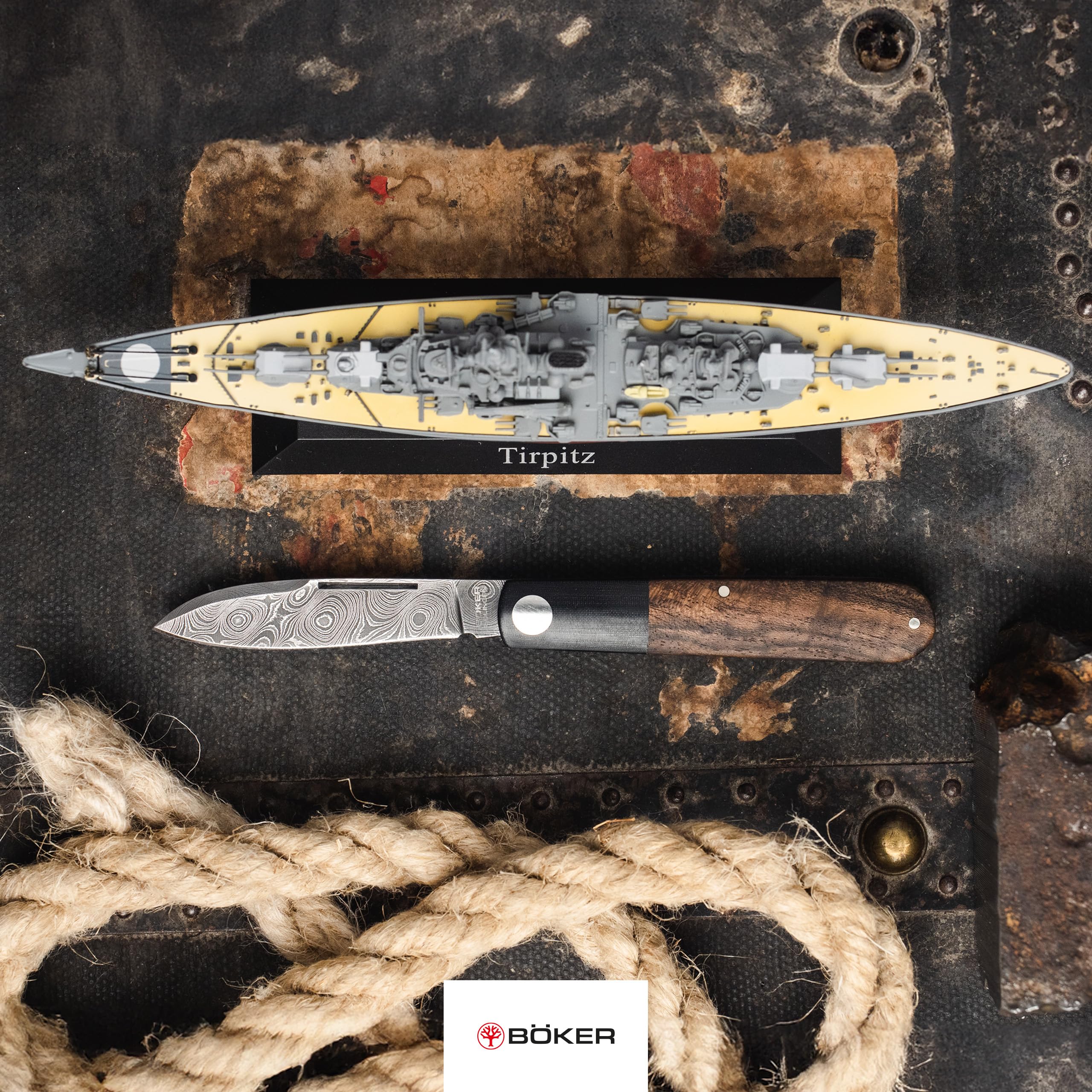 Böker Solingen® Barlow Prime Tirpitz-Damast - klassisches Slipjoint EDC Taschenmesser - Solinger Gentleman Klappmesser mit Holzgriff - Damaszener 2 Hand Messer Klassiker aus historischem Stahl 7