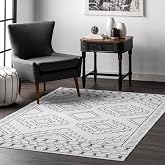 Nuloom SpinClean Noa White/Charcoal, 4' x 6', Moroccan, Soft and Cozy, High Traffic, Stain Resistant, Easy Clean, Durable, Ma