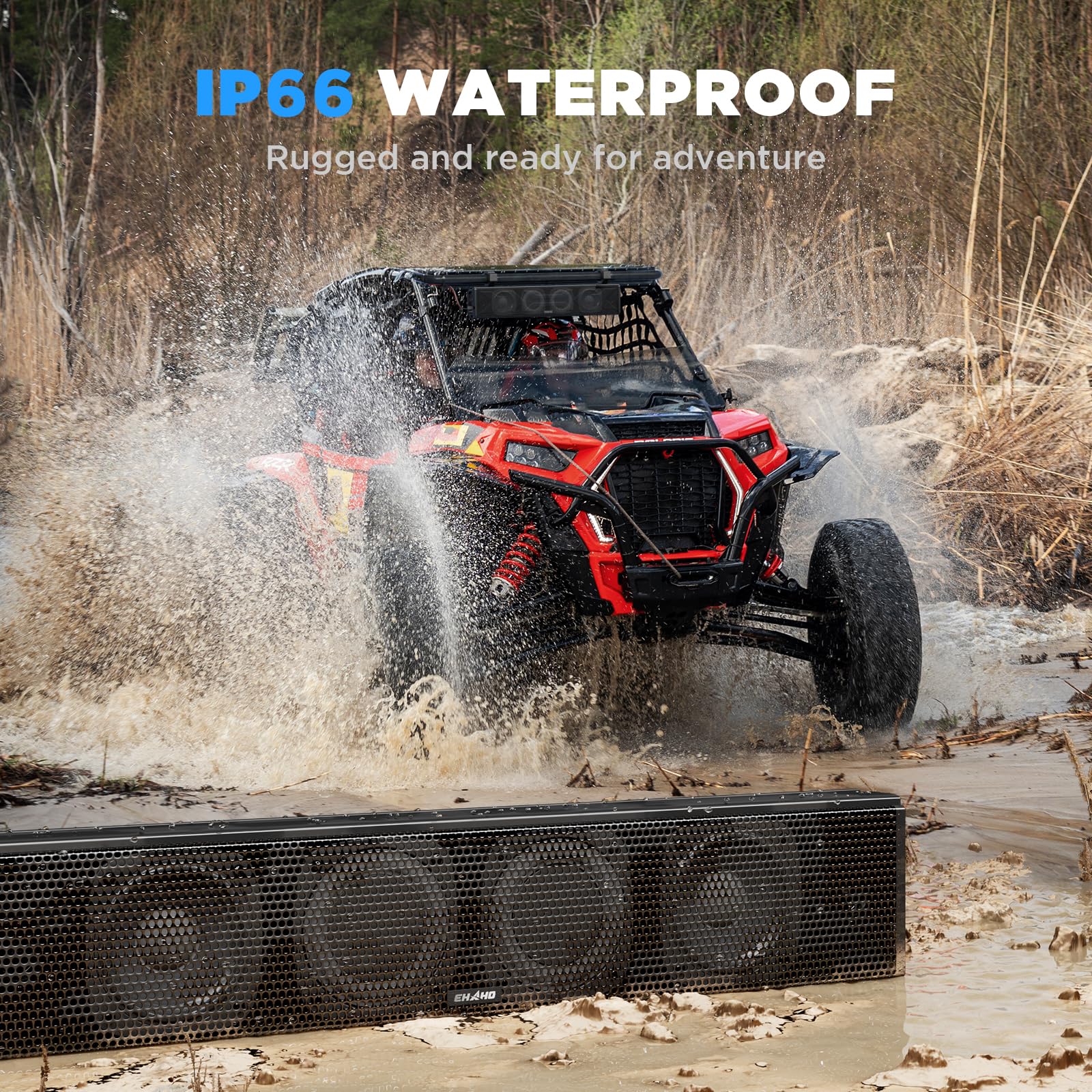 Ehaho 25 Inch UTV Sound Bar, ATV SoundBar Bluetooth with RGB Lighting, IP66 Waterproof Golf Cart Sound Bar, Amplified Powersports SXS SoundBar, UTV Speakers Compatible with Polaris RZR Can-Am