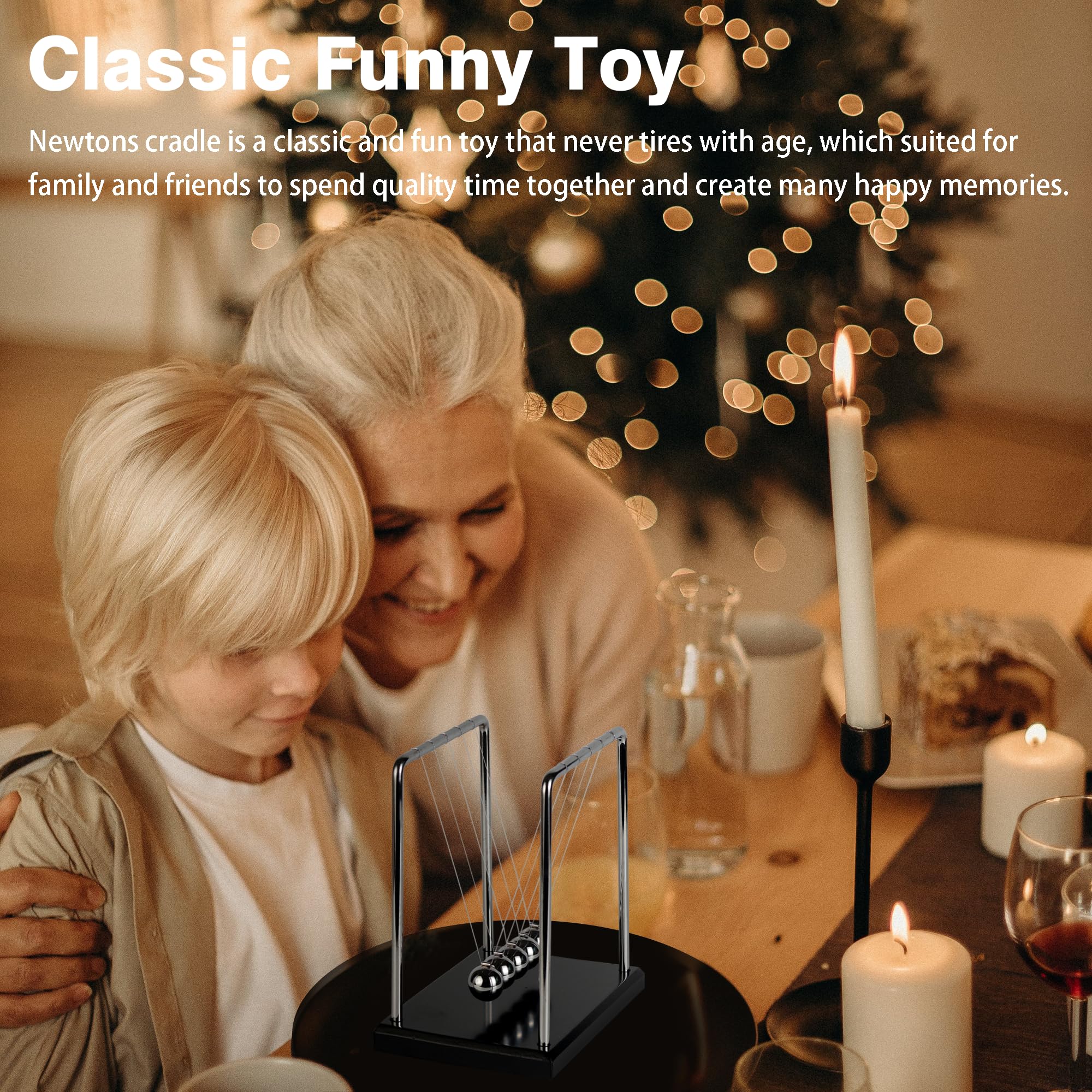 Newtons Cradle Balance Pendulum 5 Balls, Wooden Base Newton's Cradle, Desktop Toys Kinetic Toys for Kids Adults, Office Home Desk Décor, Fun Science Physics Learning