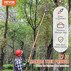 VEVOR Manual Pole Saw, 7.3-27 ft Extendable Tree