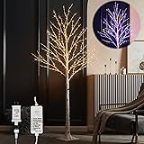 LITBLOOM Lighted Birch Tree Plug in with 8 Functions 6FT 330 Multi Color and Warm White Fairy Lights, White Christmas Tree wi