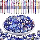 Large Hole Beads for Jewelry Making 120pcs 14mm Large Hole Murano Beads for Pens European lampwork Bead for Beadable Pens Spacer Bead Bulk for Crafts Garden Stakes Blue Mix