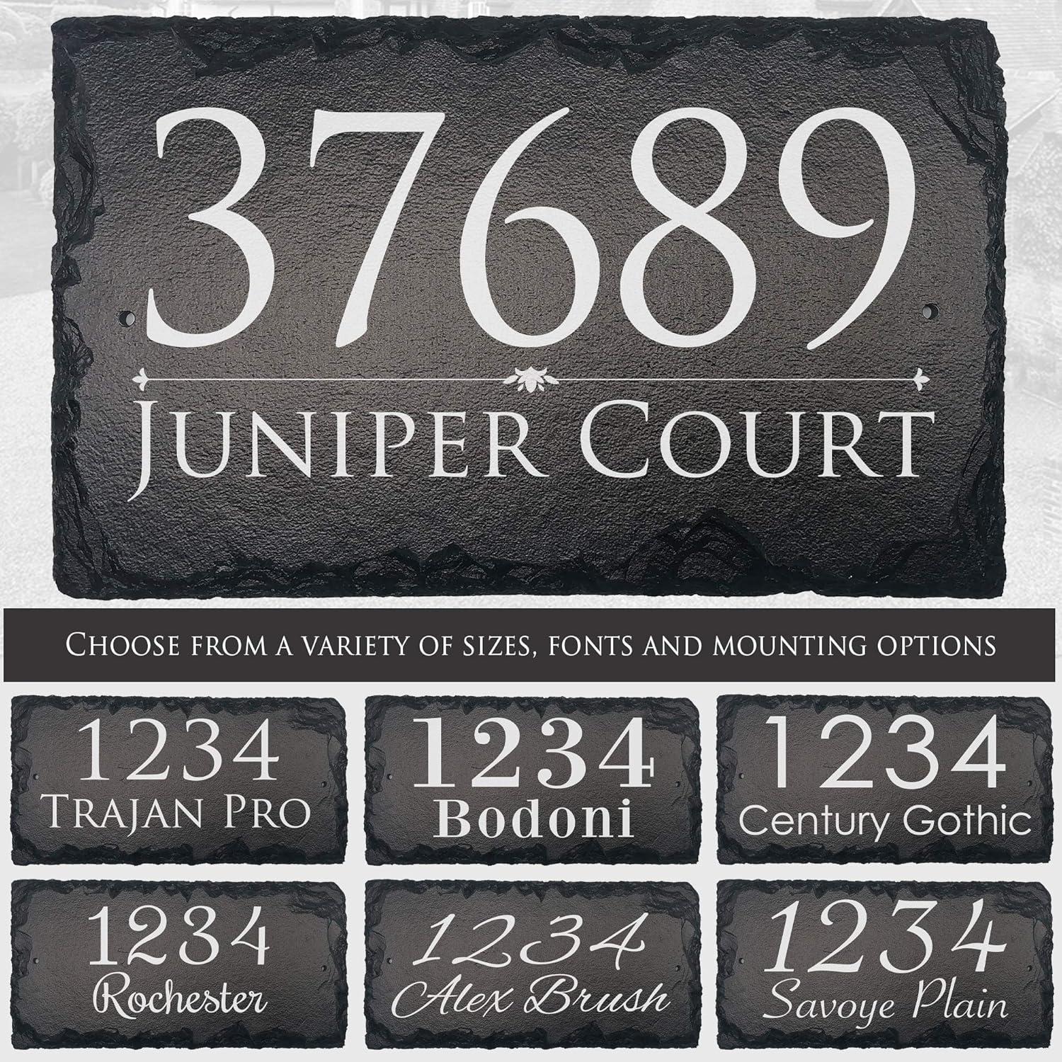 Plaques & Wall Art - Sassy Squirrel Ink Personalized Slate Stone Address Plaque - Address Signs for Houses - Custom Sign Garden Decor - Outdoor House Numbers - Customized Home Wall Decor - House Number Plaques (16