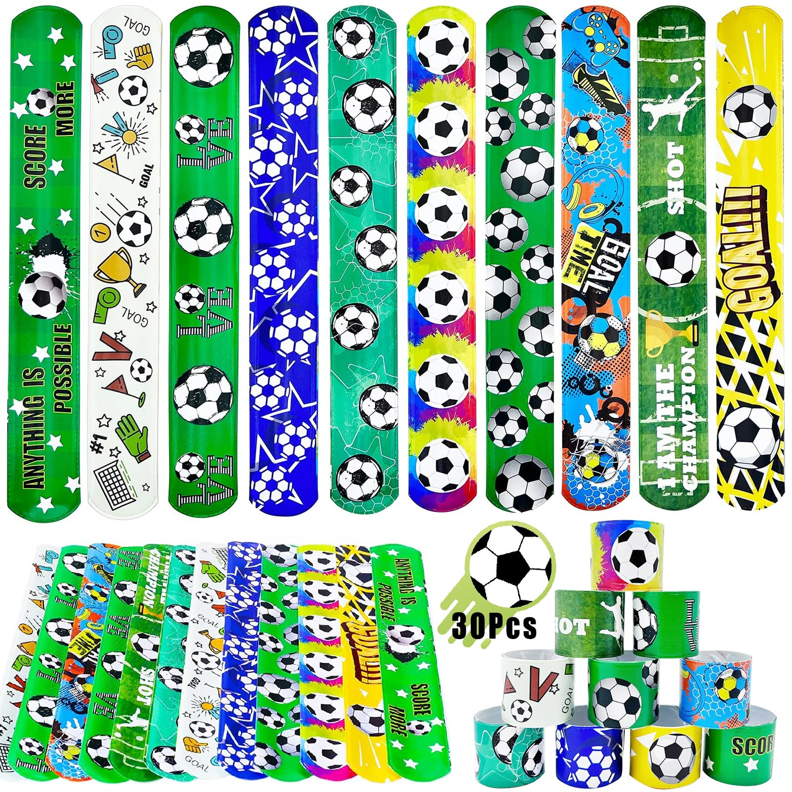 Acuiwer Slap Bracelet 30 PCS Football Slap Wrist Bands Bulk for Kids Party Bag Fillers Party Supplies Flavors Gift for Girls Boys Birthday Christmas (Football-6)