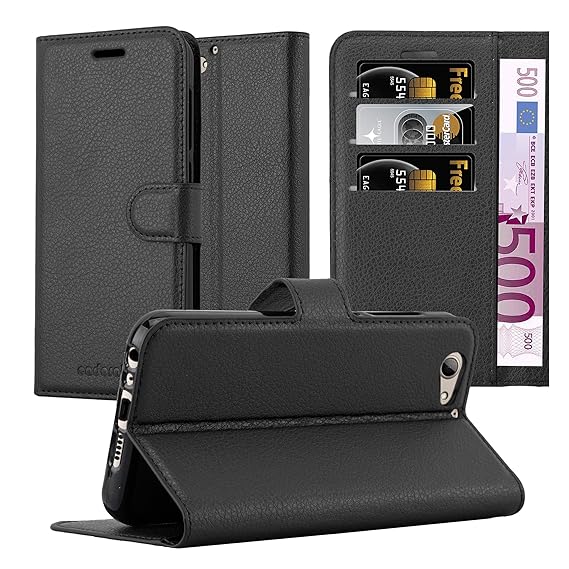 Cadorabo Hülle für HTC ONE A9S - Hülle in Phantom SCHWARZ – Handyhülle mit Kartenfach und Standfunktion - Case Cover Schutzhü