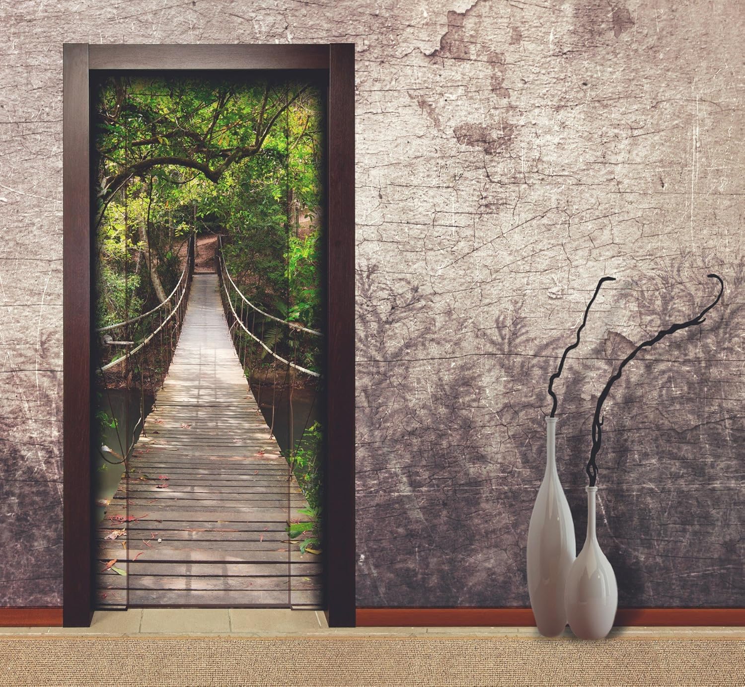 Adesivo da porta 92 x 202 cm motivo giungla ponte sospeso Decoals Amazon Fai da te