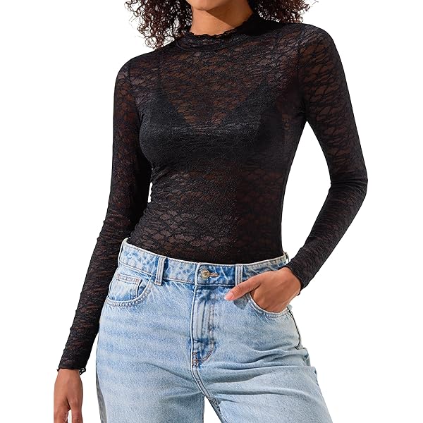 Amazon.com: Naileksi Women Sexy Short Sleeve Sheer Floral