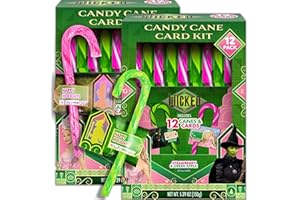 PARTYPOM Christmas Wicked Candy Cane Kit, 24 Count Bulk, Fruit Flavored Red and Green Candy Canes with Candygram Cards, Individually Wrapped Holiday Stocking Stuffer Treats for Kids, Holiday Decor