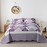 HoneiLife Oversized King Quilt 120x120-3 Pcs California King Bedspreads, Extra Large Quilt Sets All Season Use,Rustic Bedding Sets King Size,Reversible Coverlet Microfiber Bed Quilts, Purple